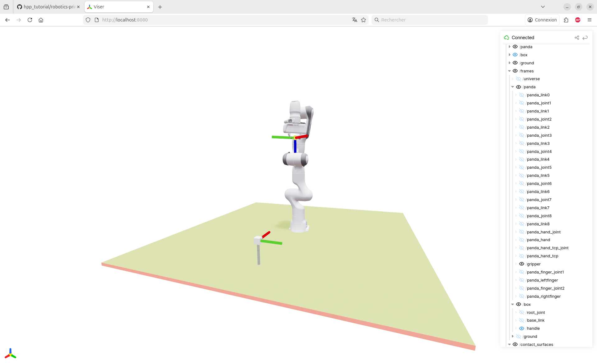 Panda robot and box with gripper and handle